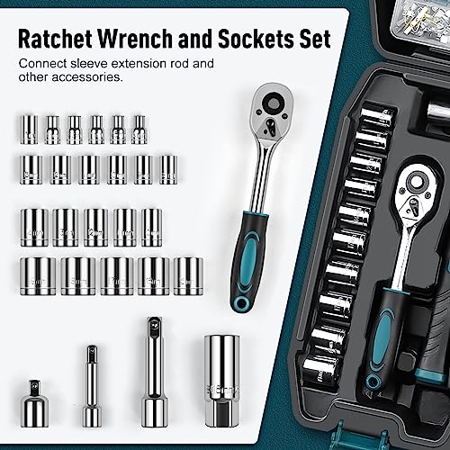 Sundpey Home Tool Kit 281-PCs - Protable Complete Basic Repair General Hand Tool Sets for Men Women - Full Tool Set with Socket Wrench Set & Screwdriver Set & Metric Hex Key & Pliers & Tool Box Case