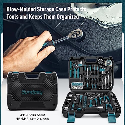 Sundpey Home Tool Kit 281-PCs - Protable Complete Basic Repair General Hand Tool Sets for Men Women - Full Tool Set with Socket Wrench Set & Screwdriver Set & Metric Hex Key & Pliers & Tool Box Case