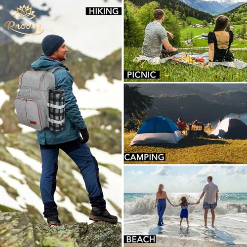 Picnic BackPack for Camping, Picnic basket for 4 with Insulated Cooler Bag and Bottle Pouch, Picnic bag with Lightweight Blanket and Cutlery set for Family, Couples and Hiking