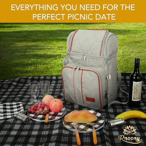 Picnic BackPack for Camping, Picnic basket for 4 with Insulated Cooler Bag and Bottle Pouch, Picnic bag with Lightweight Blanket and Cutlery set for Family, Couples and Hiking