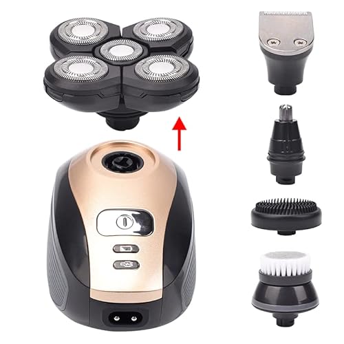 5-in-1 Rotary Electric Razor Bald Head Shaver | 4D Rechargeable and Cordless Beard Trimmer | Includes Skull Shaver, Clippers, Nose Hair Trimmer, Face Scrubber & Facial Cleansing Brush