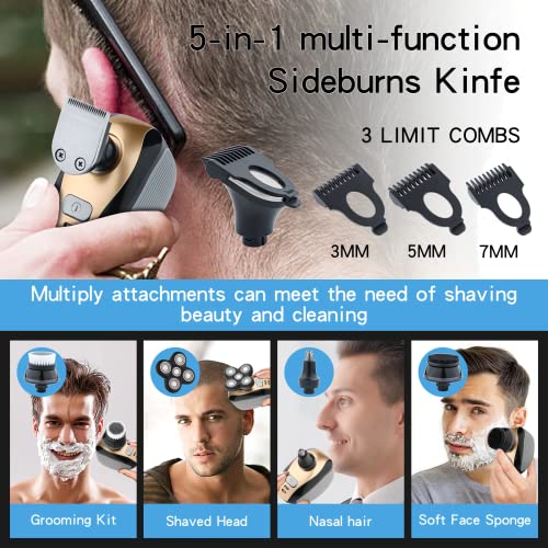 5-in-1 Rotary Electric Razor Bald Head Shaver | 4D Rechargeable and Cordless Beard Trimmer | Includes Skull Shaver, Clippers, Nose Hair Trimmer, Face Scrubber & Facial Cleansing Brush