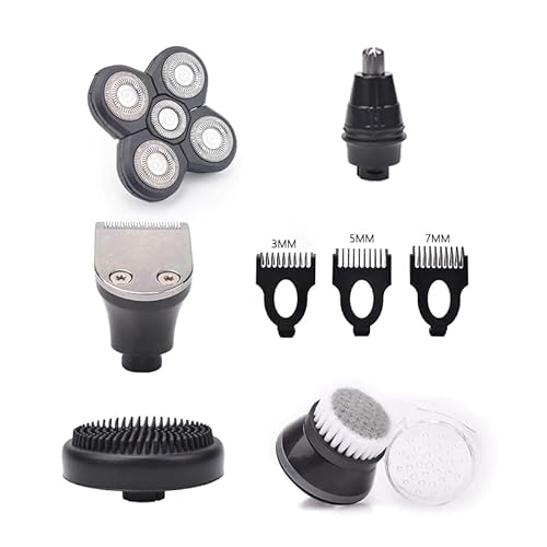 5-in-1 Rotary Electric Razor Bald Head Shaver | 4D Rechargeable and Cordless Beard Trimmer | Includes Skull Shaver, Clippers, Nose Hair Trimmer, Face Scrubber & Facial Cleansing Brush