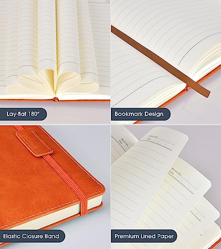 Lined Journal Notebook for Women Men,256 Pages A5 Hardcover Leather Journals for Writing,Travel,Business,Work & School,College Ruled Notebooks for Note Taking,Diary Notepad 5.7"×8.3" orange