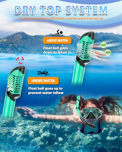 Mask Fins Snorkel Set, Snorkeling Gear with Short Fins for Adults with Panoramic View Mask, Dry Top Snorkel, Adjustable Swim Fins and Travel Bag, Adults Snorkel Gear for Swimming Snorkeling