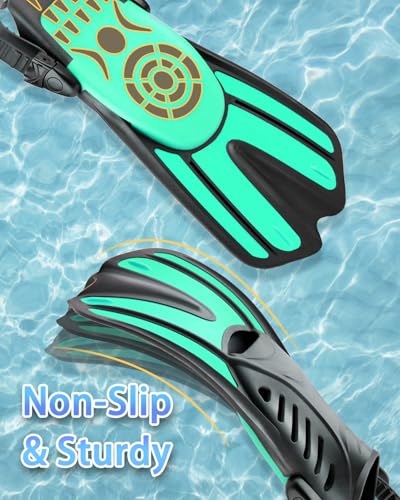 Mask Fins Snorkel Set, Snorkeling Gear with Short Fins for Adults with Panoramic View Mask, Dry Top Snorkel, Adjustable Swim Fins and Travel Bag, Adults Snorkel Gear for Swimming Snorkeling