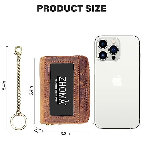 ZHOMA RFID Blocking Genuine Leather Credit Card Case Holder Security Travel Wallet With Removable Keychain ID Window (NEW) - Brown 01