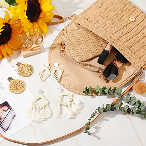 Straw Clutch Purse for Women Rattan Earrings Set Summer Beach Straw Bag Boho Handbag Woven Wallet for Girl Vacation