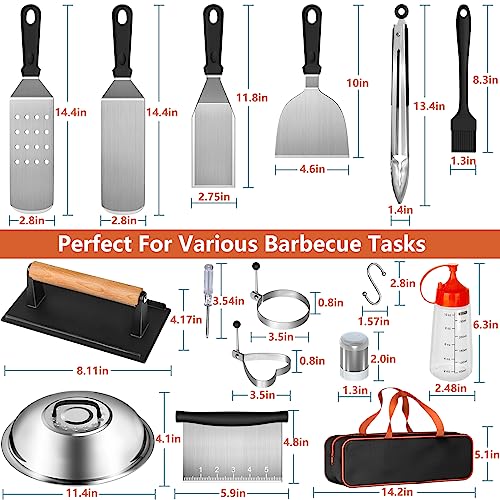 Blackstone Griddle Accessories Kit, 24pcs Flat Top Grill Accessories Kit for Camp Chef, Professional BBQ Grilling Accessories Set with Grill Press, Enlarged Spatula, and More Griddle Tools