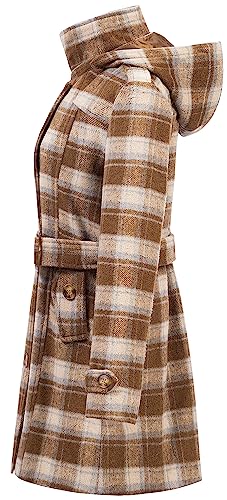 Chrisuno Women Peacoat Woman Women's Basic Designed Notch Lapel Double Breasted Mid-Long Wool Pea Coat Light Brown Plaid XL