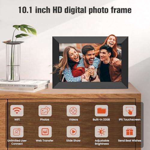 BIGASUO 10.1 Inch WiFi Digital Picture Frame, IPS HD Touch Screen Cloud Smart Photo Frames with Built-in 32GB Memory, Wall Mountable, Auto-Rotate, Share Photos Instantly from Anywhere