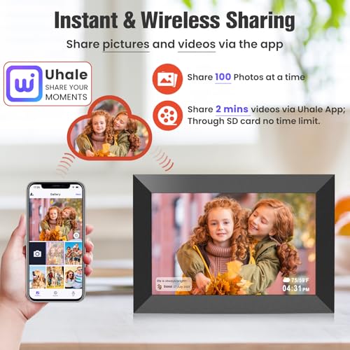 BIGASUO 10.1 Inch WiFi Digital Picture Frame, IPS HD Touch Screen Cloud Smart Photo Frames with Built-in 32GB Memory, Wall Mountable, Auto-Rotate, Share Photos Instantly from Anywhere