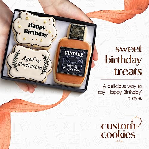 Happy Birthday Gift Basket Custom Sugar Cookies - Happy Birthday Cookies in Gift Box, Hand Decorated Kosher Treats for Men, Him, Husband - Bakery & Dessert Gifts as a Birthday Cake