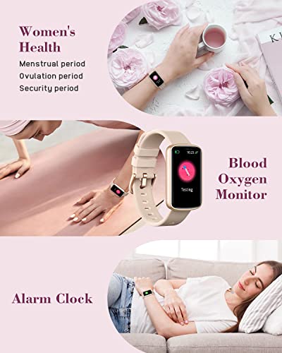 Smart Watches for Women Compatible with iPhone Android Phones, LYNN2 Slim Women's Watch Fitness Tracker Digital Watch with Heart Rate Monitor Pedometer Step/Sleep Tracker Waterproof Pink