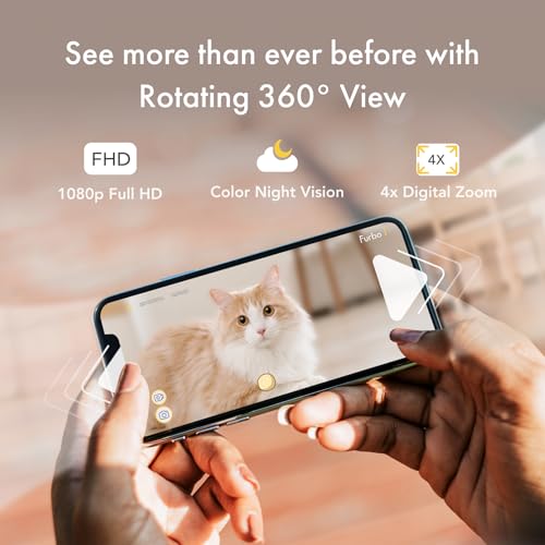 Furbo 360° Cat Camera: Home Security Camera with Meowing Alerts, Rotating Pet Treat Camera with Phone App, Smart Home Indoor Kitty Cam with 2-Way Speaker and Night Vision (No Subscription Required)