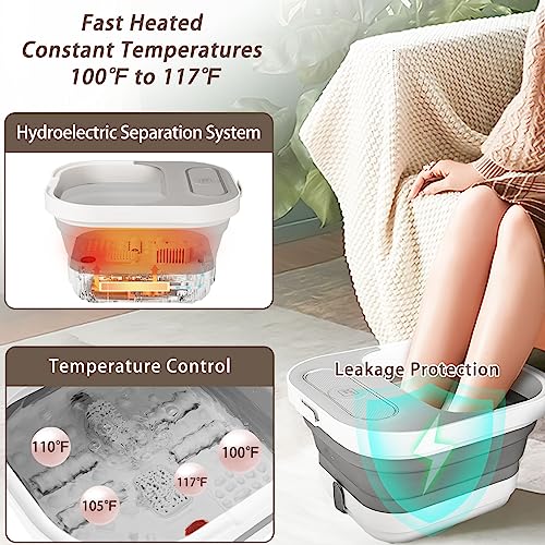 UNIFULL Collapsible Foot Spa Bath with Heat and Massage Rollers, Bubble, Foot Pedicure Kit, Temperature Control, Red Light, Pedicure Foot Spa, Foot Bath