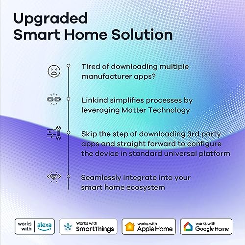 Linkind Matter Smart RGBTW Bulb, Smart Light Bulbs Work with Apple Home, Siri, Google Home, Alexa, SmartThings, Color Changing Light Bulbs Music Sync, Mood Lights, 2.4Ghz WiFi A19 E26 60W 800LM 3 Pack