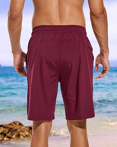 difficort Mens Swim Trunks Quick Dry Bathing Suit 9 inch Inseam Board Shorts with Compression Liner and Zipper Pocket