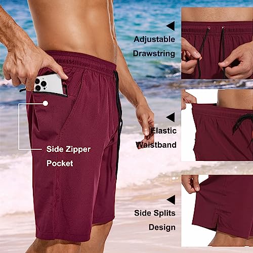 difficort Mens Swim Trunks Quick Dry Bathing Suit 9 inch Inseam Board Shorts with Compression Liner and Zipper Pocket