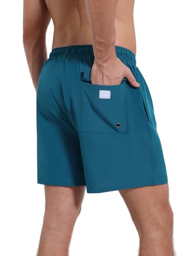 Mens Swim Trunks with Compression Liner Quick Dry Beach Shorts with Zipper Pockets