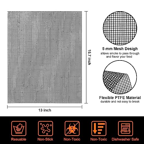 Grill Mesh Mat Set 5 Barbecue Grill Accessories Reusable Non-Stick Grill Mat for Vegetables Fish Grilling Mat Sheets for Outdoor Smoker Charcoal Gas Electric Grill BBQ Tools,XL 15.75 x 13 inch, Black