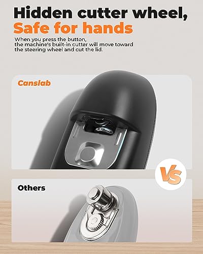 Canslab Rechargeable Electric Can Openers for Kitchen for Seniors with Arthritis- USB Battery Automatic Can Opener for Any Size Can - Smooth Edge, Handsfree, Easy One Touch Side Cut Opener, Black