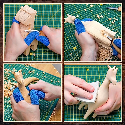 Basswood Blanks for Carving Wooden Animals - Whittling kit with Rhino, Giraffe, Elephant - Wood Carving Kit for Beginners - Linden Woodworking Kit for Kids, Adults - 3 Unfinished Wooden Blocks