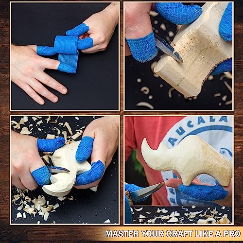 Basswood Blanks for Carving Wooden Animals - Whittling kit with Rhino, Giraffe, Elephant - Wood Carving Kit for Beginners - Linden Woodworking Kit for Kids, Adults - 3 Unfinished Wooden Blocks