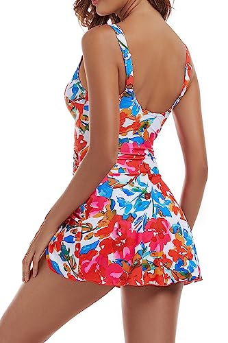 One Piece Swim Dress Swimsuits for Women Tummy Control Swimdress Skirt Bathing Suit