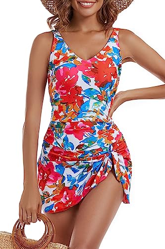 One Piece Swim Dress Swimsuits for Women Tummy Control Swimdress Skirt Bathing Suit