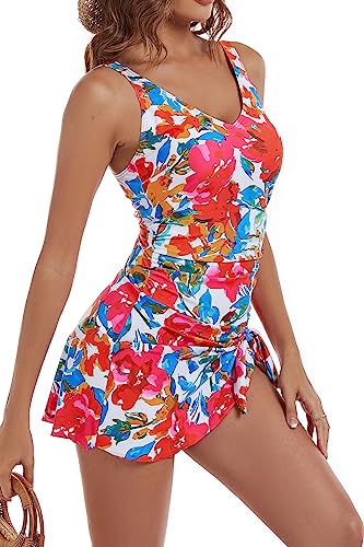 One Piece Swim Dress Swimsuits for Women Tummy Control Swimdress Skirt Bathing Suit