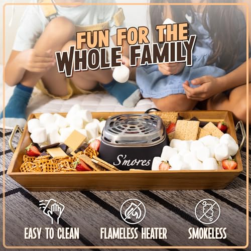 Nostalgia Tabletop Indoor Electric S'mores Maker - Smores Kit With Marshmallow Roasting Sticks and 4 Trays for Graham Crackers, Chocolate, and Marshmallows - Movie Night Supplies - Black