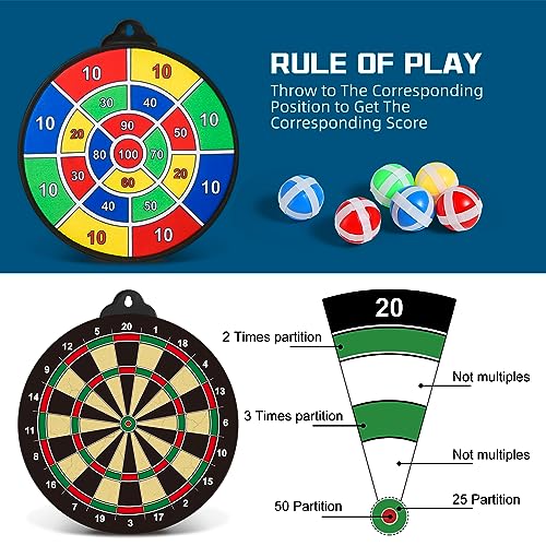 2 in 1 Magnetic Dart Board, Kids Double-Sided Dart Board with 12 Magnetic Darts and 12 Sticky Balls, Indoor Travel Outdoor Party Games Toys Gifts for 5 6 7 8 9 10 11 12 Year Old Boys Kids and Adult