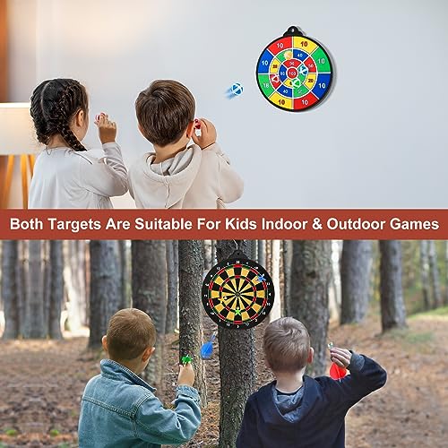 2 in 1 Magnetic Dart Board, Kids Double-Sided Dart Board with 12 Magnetic Darts and 12 Sticky Balls, Indoor Travel Outdoor Party Games Toys Gifts for 5 6 7 8 9 10 11 12 Year Old Boys Kids and Adult