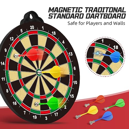 2 in 1 Magnetic Dart Board, Kids Double-Sided Dart Board with 12 Magnetic Darts and 12 Sticky Balls, Indoor Travel Outdoor Party Games Toys Gifts for 5 6 7 8 9 10 11 12 Year Old Boys Kids and Adult