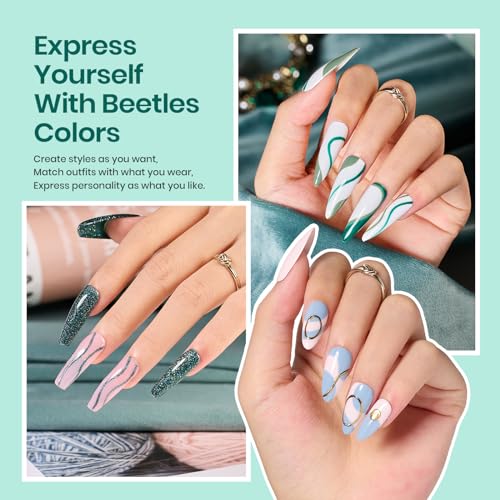 Beetles Gel Nail Polish Set Summer with Led Light Base Gel Top Coat,6 Colors Blue Glitter Green Glitter Gel Polish Starter Kit, Gel Nail Polish Kit With Uv Light Gift for Women