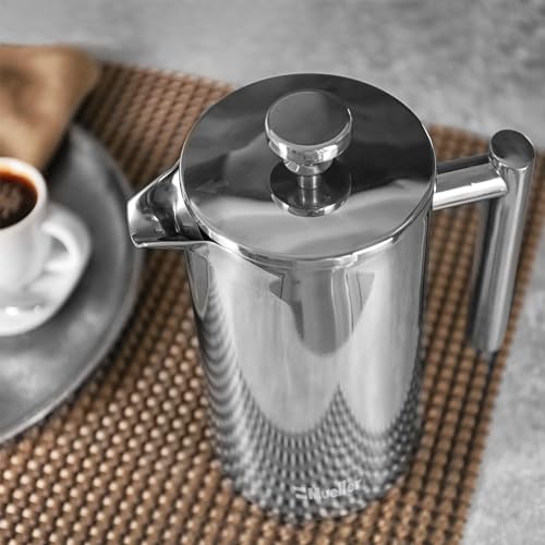 MuellerLiving French Press Coffee Maker 20oz, Stainless Steel French Press Coffee, 4 Filter Heat Resistant Double Insulated, Rust-Free, Food Grade, Dishwasher Safe Coffee Pot