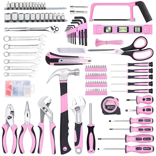 FASTPRO 267-Piece Pink Tool Set, Home Repairing Tool Kit with 13-Inch Wide Mouth Open Tool Bag, Mechanics Hand Tool Kit for DIY, Home Maintenance