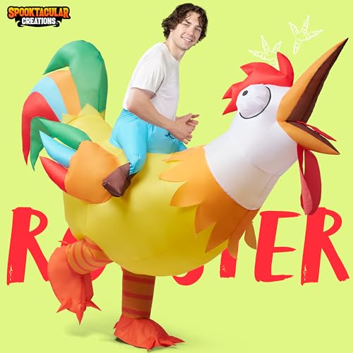 Spooktacular Creations Adult Inflatable Costume Riding a Rooster Air Blow-up Deluxe Ride On Halloween Costume