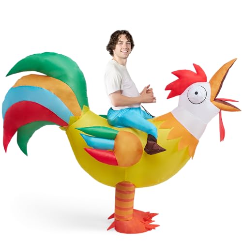 Spooktacular Creations Adult Inflatable Costume Riding a Rooster Air Blow-up Deluxe Ride On Halloween Costume