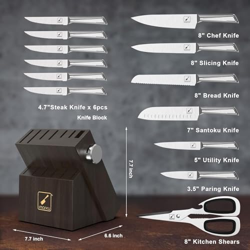 Knife Sets for Kitchen with Block imarku Japanese Knife Set Stainless Steel Kitchen with Block 14pcs, Built-in Sharpener, Sharp Knife Block Set with Non-slip Ergonomic Handles - Dishwasher Safe