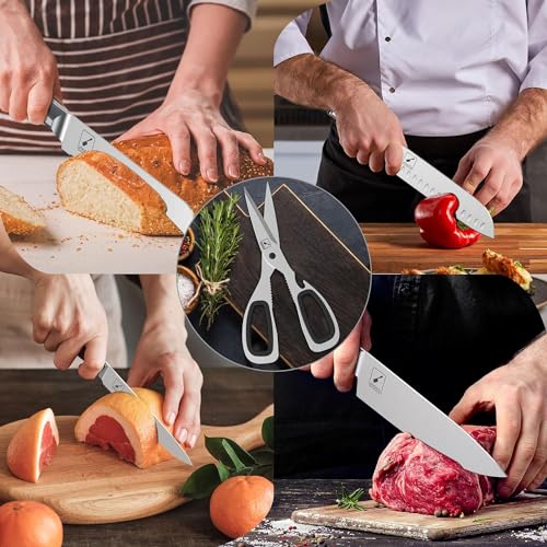 Knife Sets for Kitchen with Block imarku Japanese Knife Set Stainless Steel Kitchen with Block 14pcs, Built-in Sharpener, Sharp Knife Block Set with Non-slip Ergonomic Handles - Dishwasher Safe