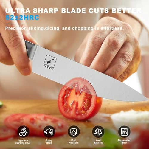 Knife Sets for Kitchen with Block imarku Japanese Knife Set Stainless Steel Kitchen with Block 14pcs, Built-in Sharpener, Sharp Knife Block Set with Non-slip Ergonomic Handles - Dishwasher Safe