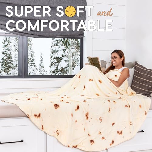 Zulay Giant Double Sided Tortilla Blanket with Burrito Gift Packaging - Novelty Blanket for Adults & Kids - Soft Flannel Round Tortilla Blanket for Indoors, Outdoors, Travel, Home - 60 Inches