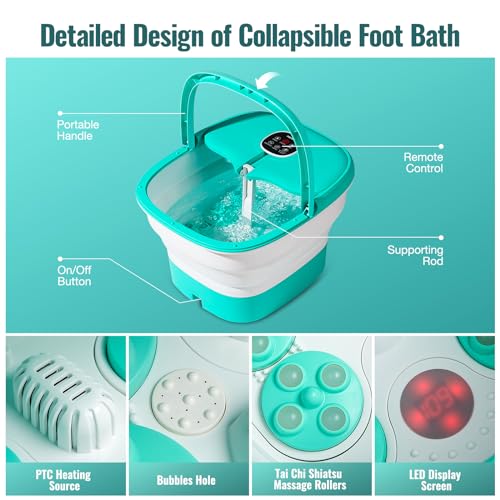 Niksa Collapsible Foot Spa Bath Massager with Heat, Bubbles,6 Motorized Shiatsu Massage &Temperature Control Pedicure Foot Spa Tub with Mini Acupressure Massage Points for Feet Stress Relief