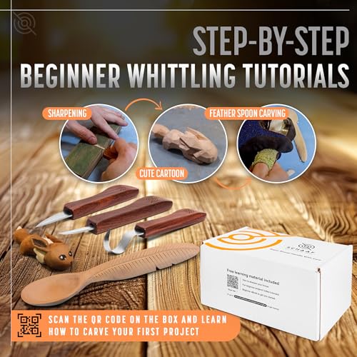 Schaaf Wood Carving Tools Knife Kit | Wood Carving Kit Includes Detail Whittling Knife, Sloyd Carving Knife, Spoon Carving Knife, Basswood Carving Blocks, Strop and Learning Material for Beginners