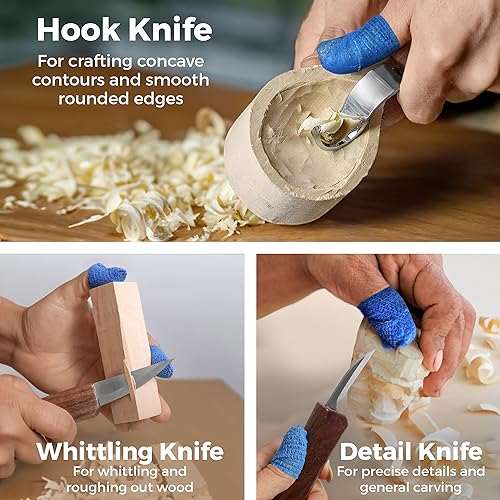 Schaaf Wood Carving Tools Knife Kit | Wood Carving Kit Includes Detail Whittling Knife, Sloyd Carving Knife, Spoon Carving Knife, Basswood Carving Blocks, Strop and Learning Material for Beginners