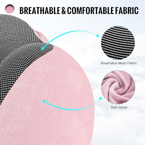 Cirorld Travel Pillow, Neck Pillow for Travel with Hood for Airplane, Velvet Memory Foam Neck Pillow Women Lady Head & Neck Support, for Long Flights Plane, Office, Cars Sleeping & Rest (Pink)