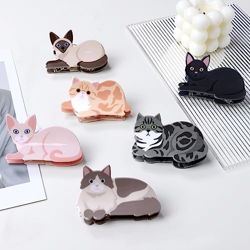 Cat Hair Claw Clips for Women Girls Cute Small Hairpins Hairgrips For Short Long Hair Breastpin Gift Idea For Her Daughter Kitty Lovers Girl's School Companions Set of 6