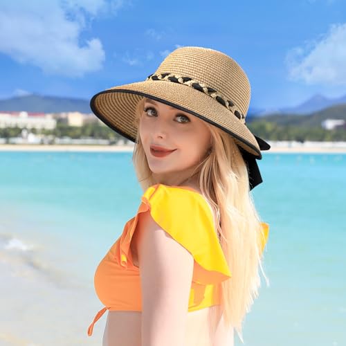 Beach Hats for Women, Straw Hat for Women UPF 50+ UV Sun Protection Foldable Sun Hat